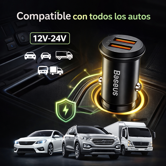 Baseus – Cargador de Auto Dual USB con Carga Rápida para tu Smartphone