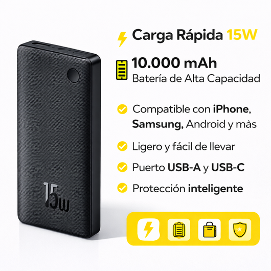 Baseus 15W – Cargador Portátil 10.000mAh