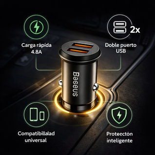 Baseus – Cargador de Auto Dual USB con Carga Rápida para tu Smartphone