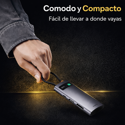 Baseus Adaptador Multipuerto USB-C 7 en 1 HDMI 4K · Carga Rápida 100W PD · 3 USB 3.0 · Lector SD/TF